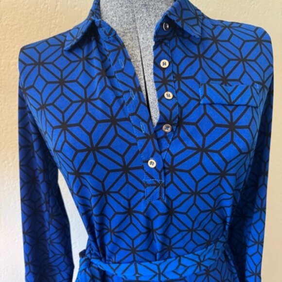 Donna Morgan Blue Shift Dress 3/4 sleeve with Tie Waist Size 2 - Picture 3 of 5